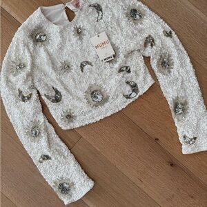 Show Me Your Mumu White Sequin Starry Crop Top